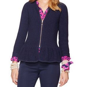 Lilly Pulitzer Navy Karla Peplum Knit Zip Cardigan